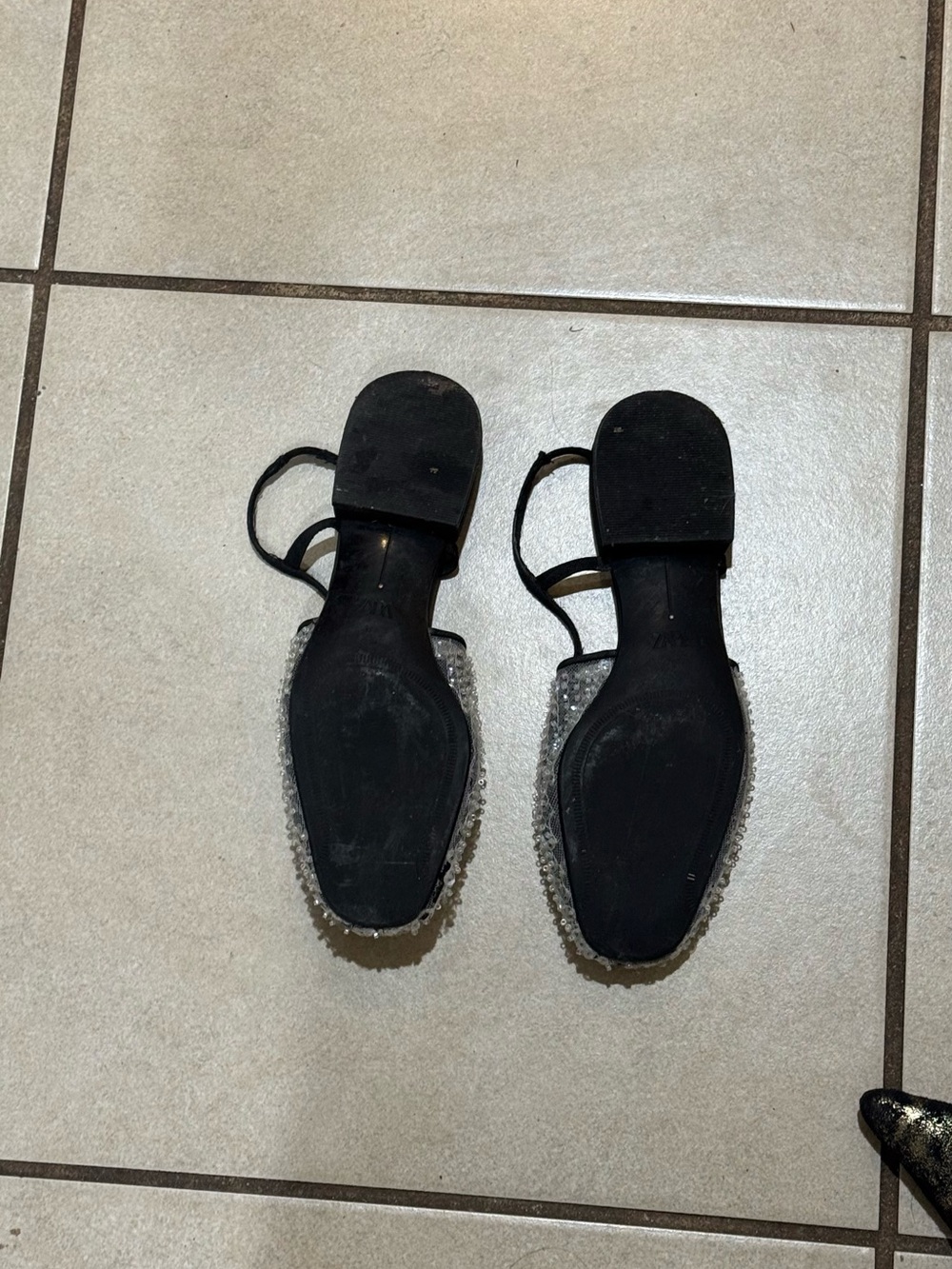 Zara Black Slingback Sandals with Crystal Beading - Picture 3 of 4